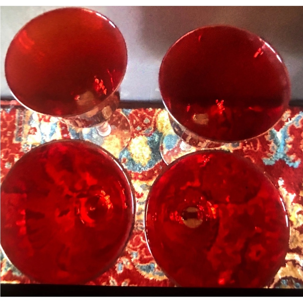 4 Vintage Cristal D'Arques Durand Ruby Red Wine Water Glasses Goblets 8" EC - Picture 5 of 5